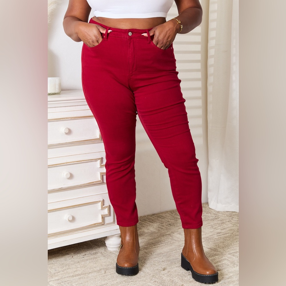 NEW Judy Blue Plus Size Red High Waisted Tummy Control Skinny Jeans